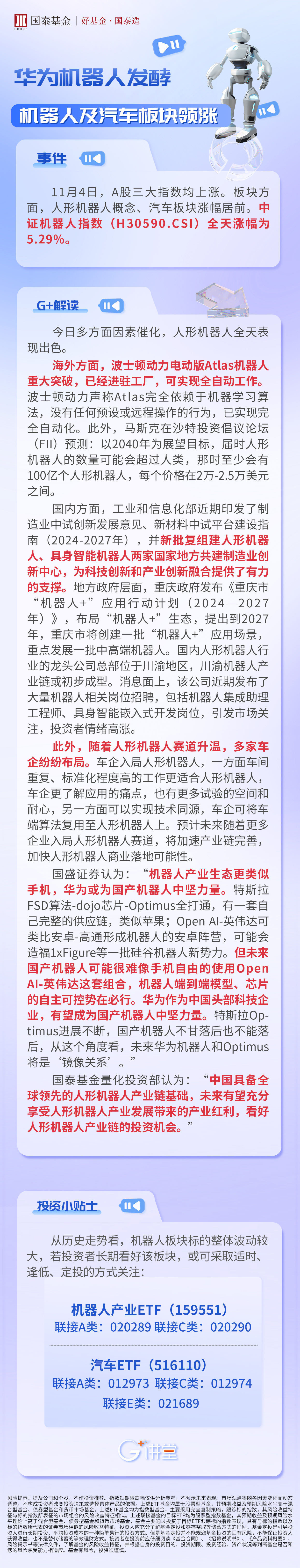 
          
            华为机器人发酵，机器人及汽车板块领涨
        