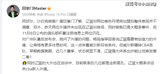 辽篮外援阵容大换血！曝两位超级外援同时被裁，杨鸣要重找新帮手_辽宁_约克_广厦